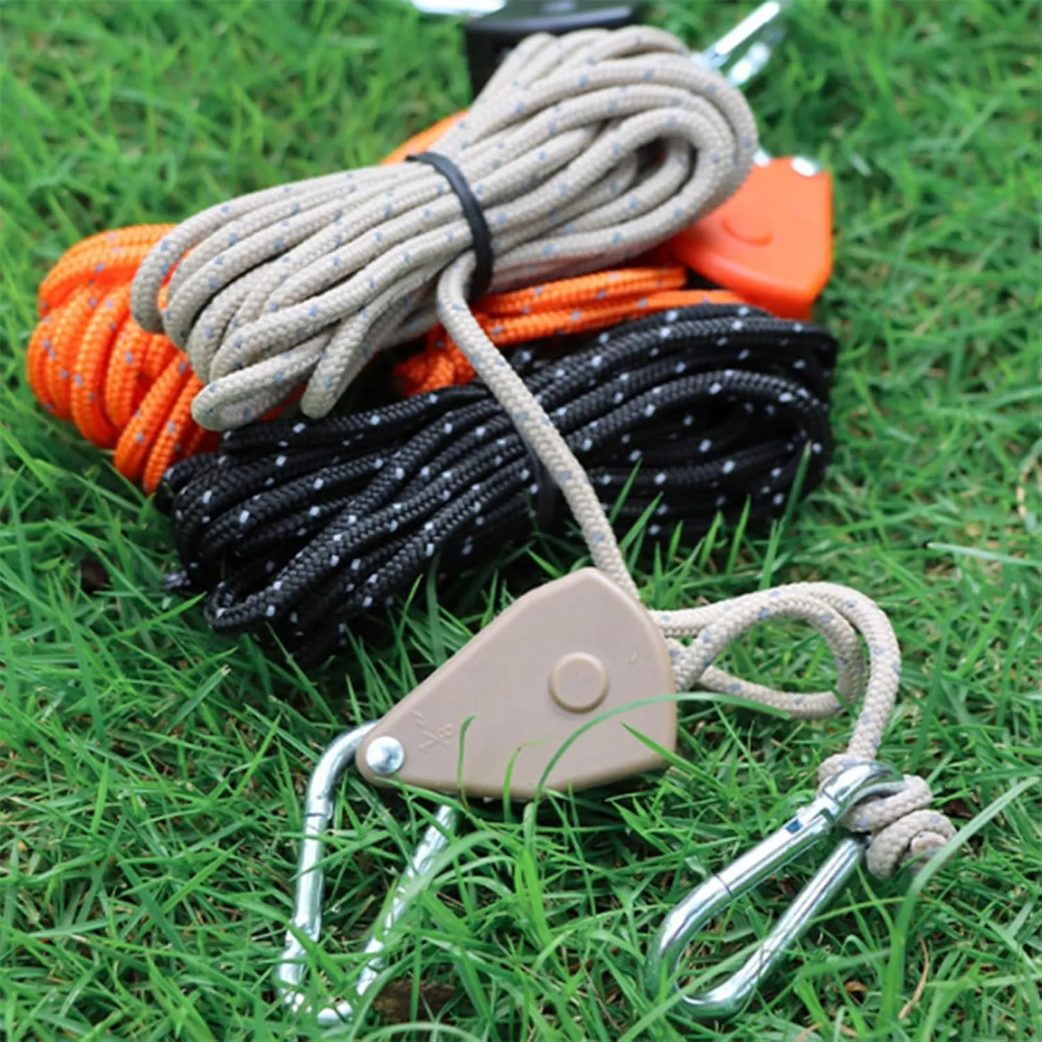 Camping Rope with Ratchets Pulley Quick Setups Outdoor Guy Line Adjusted Tent Tie Downs Rope Hangers for Canopy Kayak