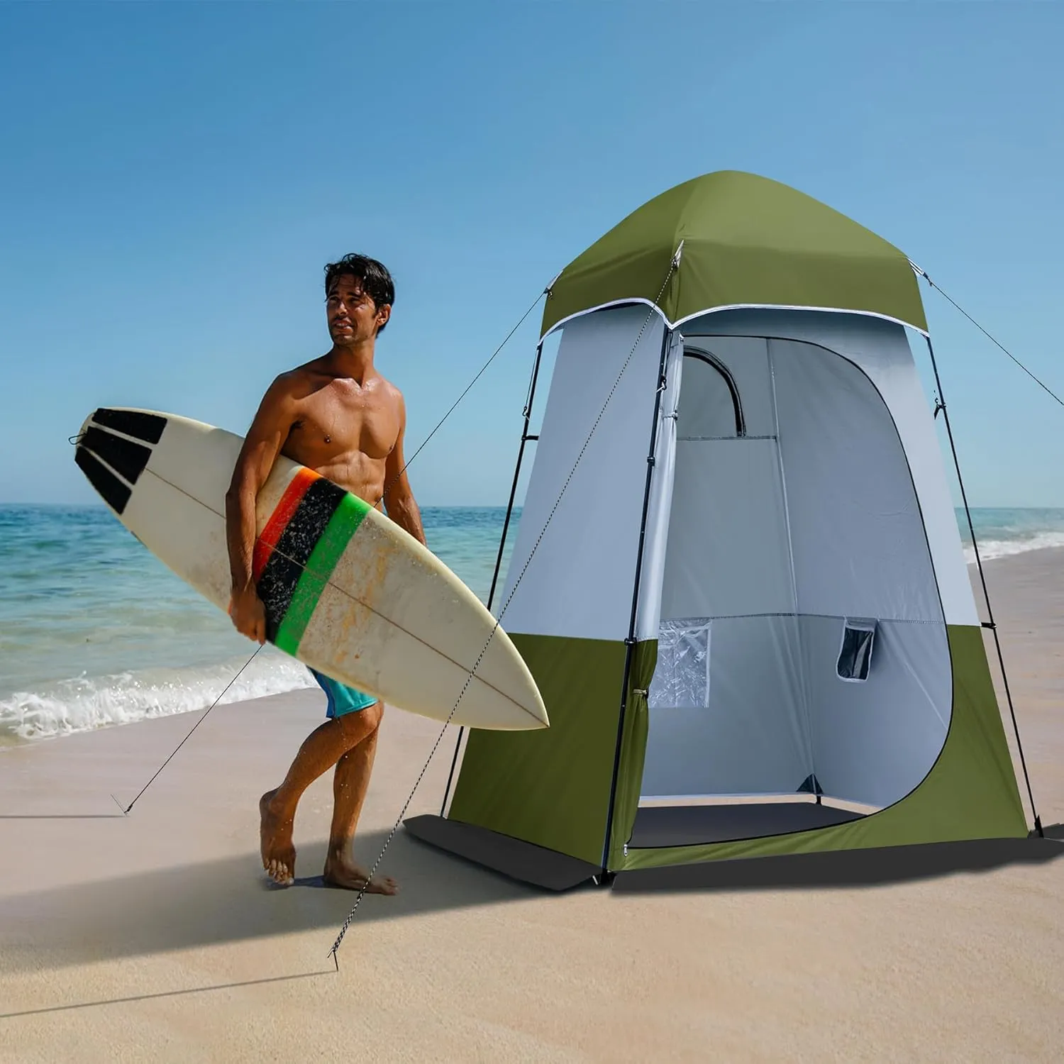 Camping Shower Tent, Oversize Pop Up Changing Tent, Portable Outdoor Bathroom Toilet Tent with Floor, Easy Set Up Privacy Shelter for Dressing, Hiking, Fishing, UPF50 