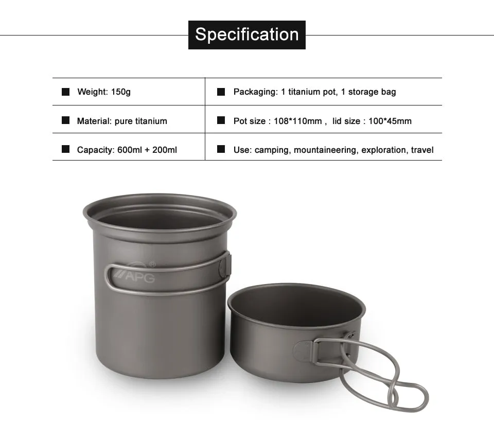 Camping Tableware Titanium Pot Pan Bowl With Folding Handle Outdoor Picnic Cooking Cookware