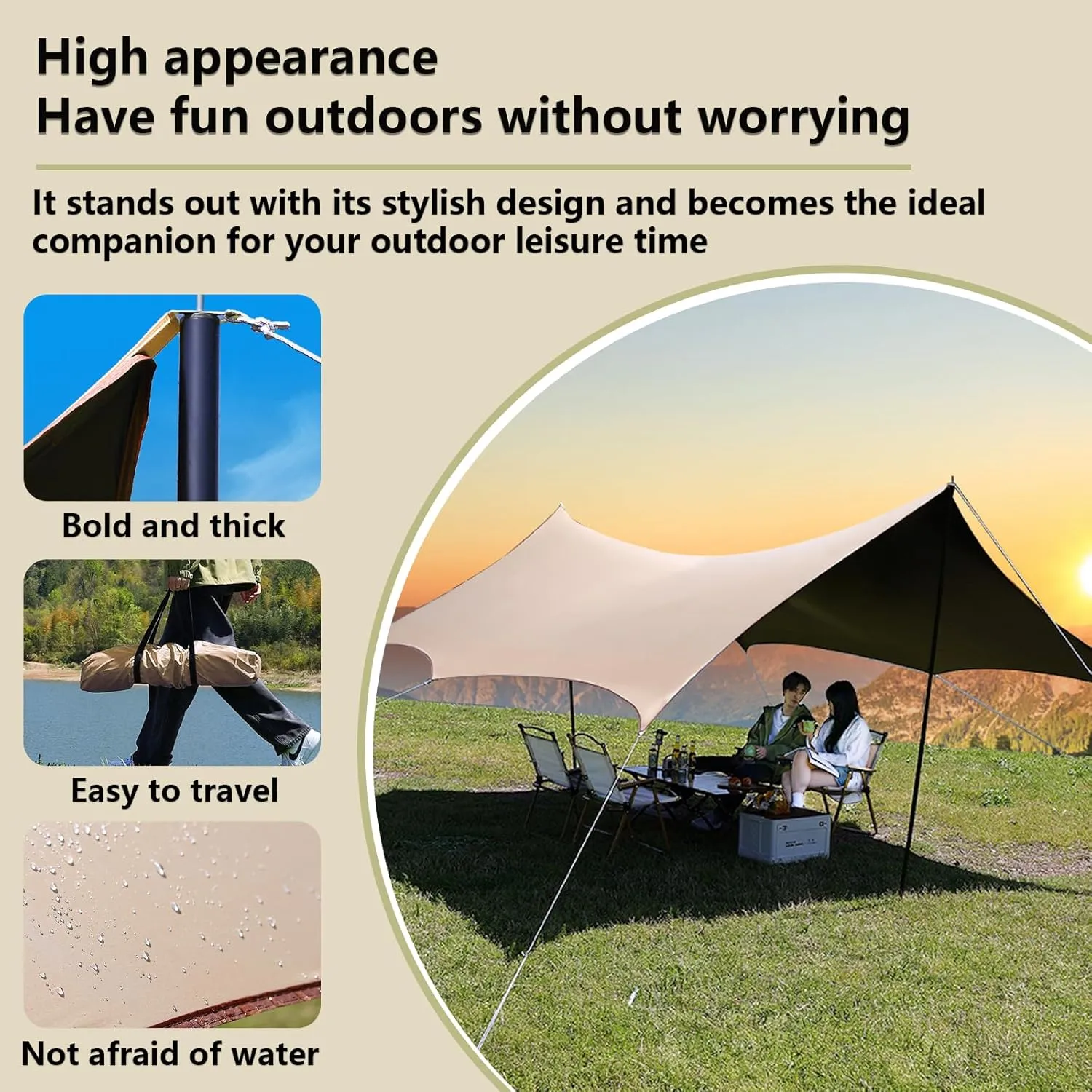 Camping Tarp with Poles Tents for Camping Thickened Black Rubber Higher Canopy Poles Thickened Wind Ropes Easy to Travel for Camping Hiking Backpacking Gardening