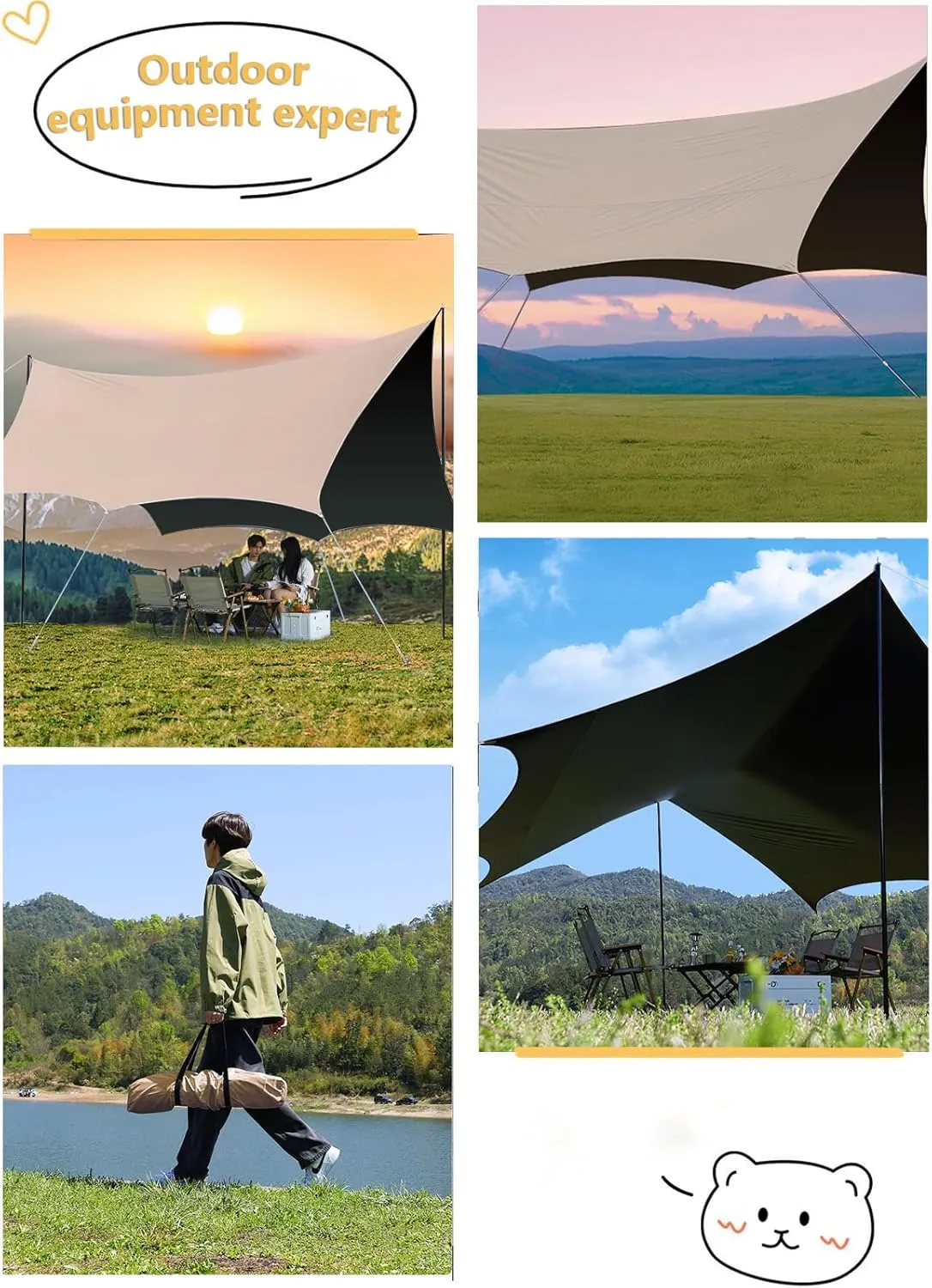Camping Tarp with Poles Tents for Camping Thickened Black Rubber Higher Canopy Poles Thickened Wind Ropes Easy to Travel for Camping Hiking Backpacking Gardening
