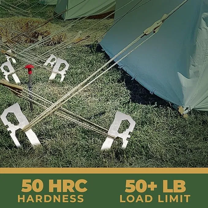 Camping Tent Stakes - Heavy Duty Tent Pegs Outdoor, Metal Tarp Spikes and Inflatable Tent Pole Pins 6 Pack