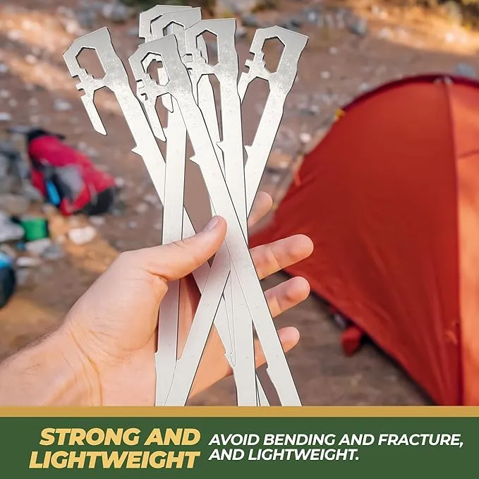 Camping Tent Stakes - Heavy Duty Tent Pegs Outdoor, Metal Tarp Spikes and Inflatable Tent Pole Pins 6 Pack