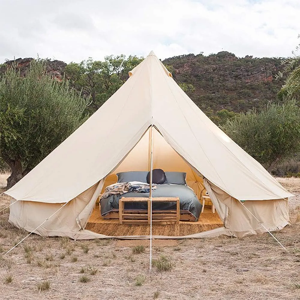 Camping Tent,Pyramid Round Bell Tent Canvas Yurt Tent with Zipped Groundsheet, 4 Season Large Family Teepee Tents for Family Outdoor Camping, Diameter Hopeful
