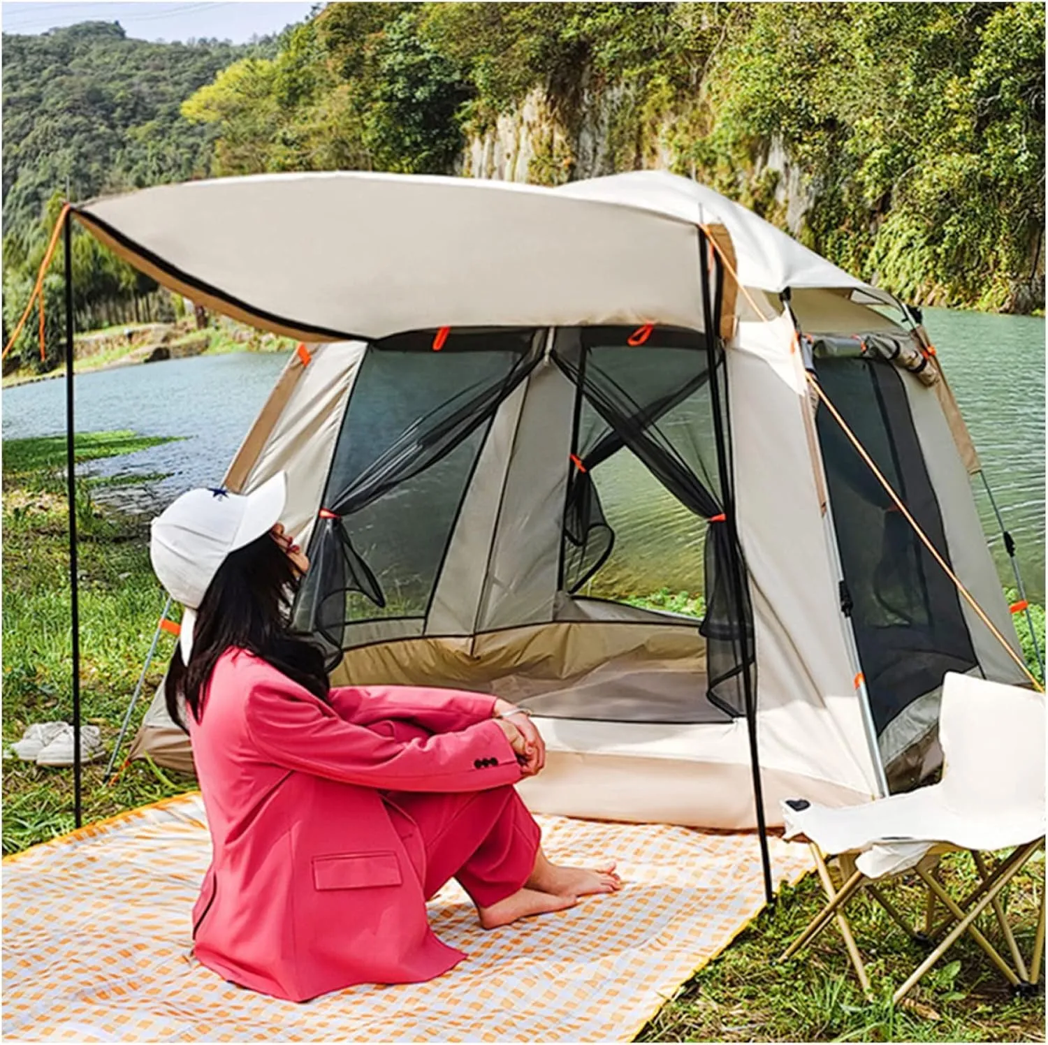 Camping Tents Family 4 People Insect-Proof,Double Doors and Four Windows Quick Pitch Tent Sturdy for Tents for Family Camping,Hiking Party