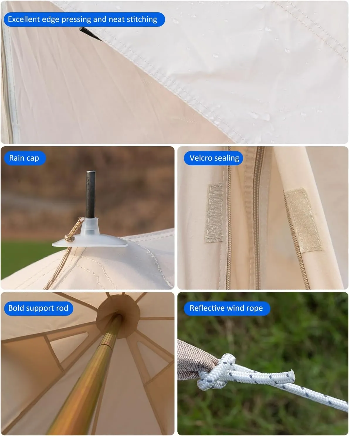 Canvas Bell Tent, 4 Seasons Yurt Tent with 2 Stove Jack, 4 Mesh Zippers Windows, Breathable Waterproof Tent Suitable for 4-12 People, Family Camping Outdoor Party