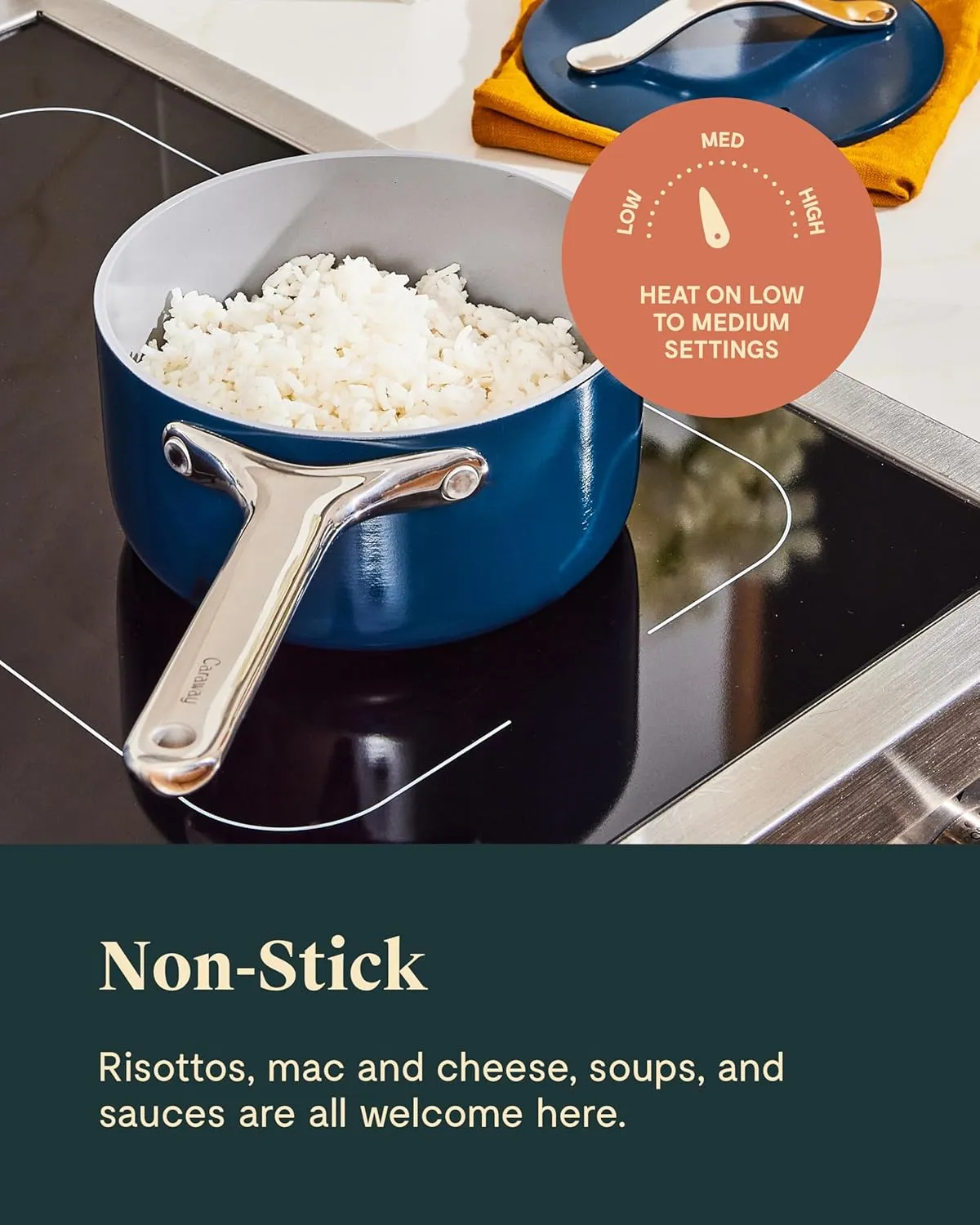 Caraway Nonstick Ceramic Sauce Pan with Lid (3 qt) - Non Toxic, PTFE & PFOA Free - Oven Safe & Compatible with All Stovetops (Gas, Electric & Induction) - Cream