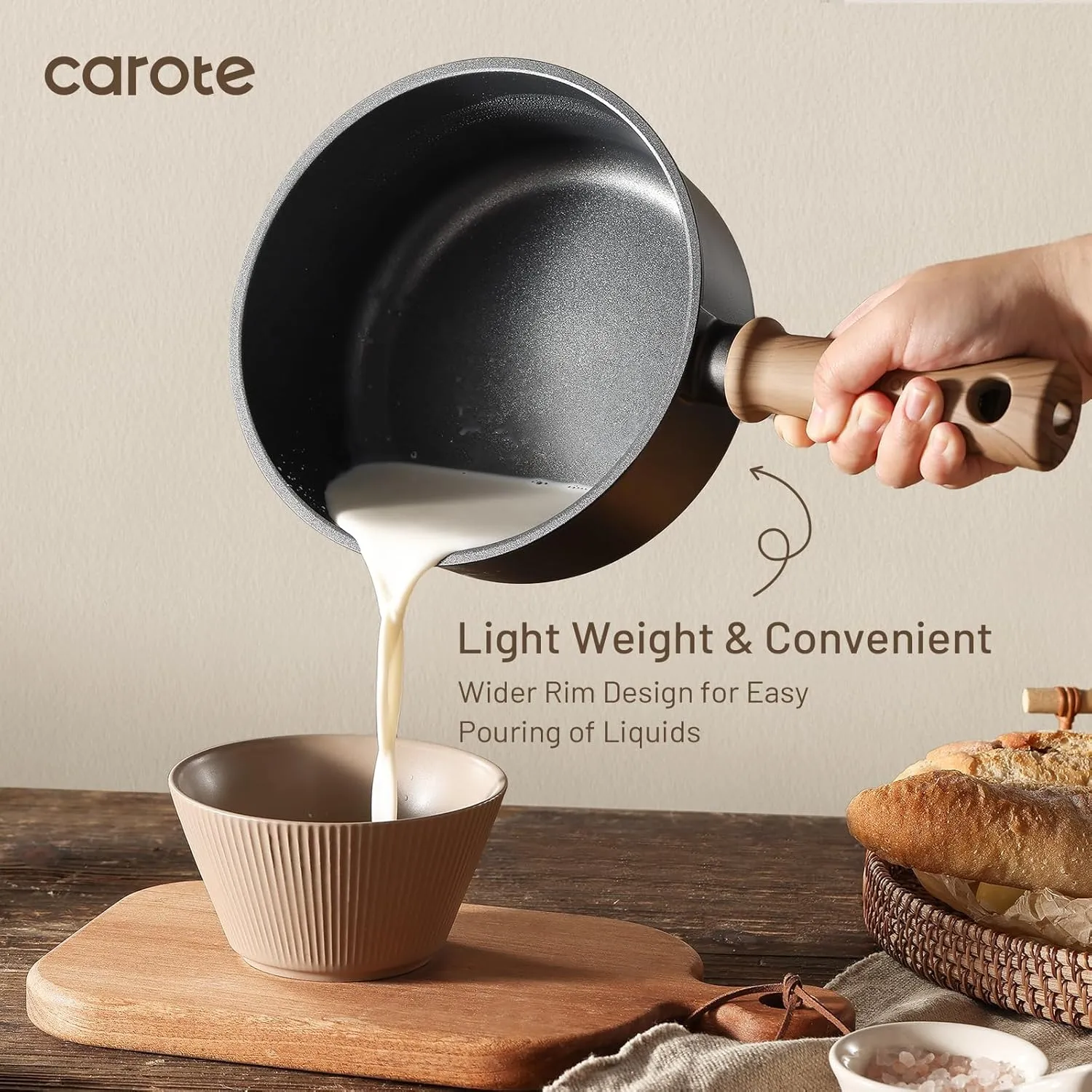 CAROTE Nonstick Sauce Pan with Lid 2.0Qt & 2.5Qt Sauce Pots with Steamer Basket/Utensil Sets, Titanium Induction Cooking Pot with Stay-Cool Handle, Black