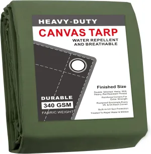 CARTMAN Finished Size 6x8 Feet Canvas Tarp with Rustproof Grommets, Heavy Duty Multipurpose Tarpaulin Cover for Canopy Tent, Roof, Camping, Woodpile