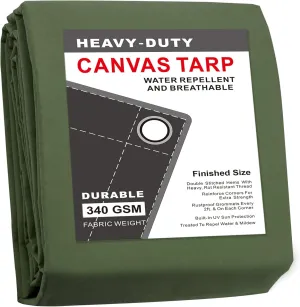 CARTMAN Finished Size 8x10 Feet Canvas Tarp with Rustproof Grommets, Heavy Duty Multipurpose Tarpaulin Cover for Canopy Tent, Roof, Camping, Woodpile