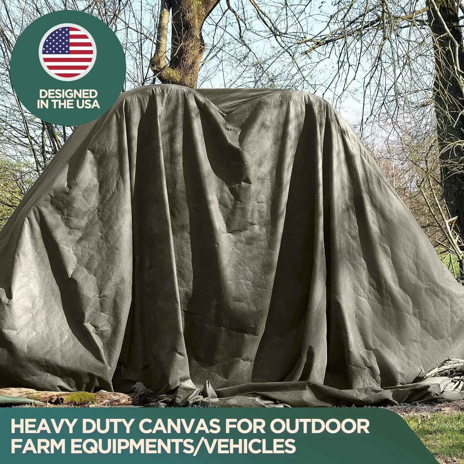 CCS Waterproof Canvas Tarp Cover (21oz) – Heavy Duty Duck Cloth, Waxed Canvas Tarpaulin with Rustproof Brass Grommets for Camping, Construction, Equipment & Outdoor Use (Olive Drab, 12x14 Ft)