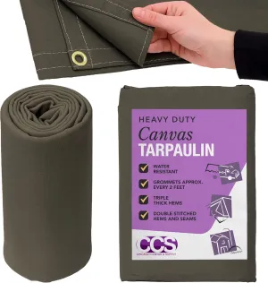 CCS Waterproof Canvas Tarp Cover (21oz) – Heavy Duty Duck Cloth, Waxed Canvas Tarpaulin with Rustproof Brass Grommets for Camping, Construction, Equipment & Outdoor Use (Olive Drab,6x8 Ft)