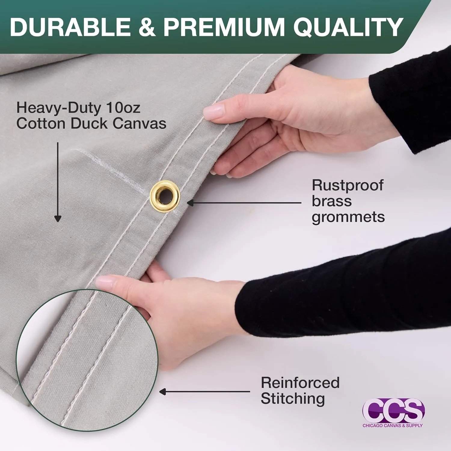CCS Waterproof Canvas Tarp Cover – Heavy Duty Duck Cloth, Waxed Canvas Tarpaulin with Rustproof Brass Grommets for Camping, Construction, Equipment & Outdoor Use (Grey, 8x12 Ft)