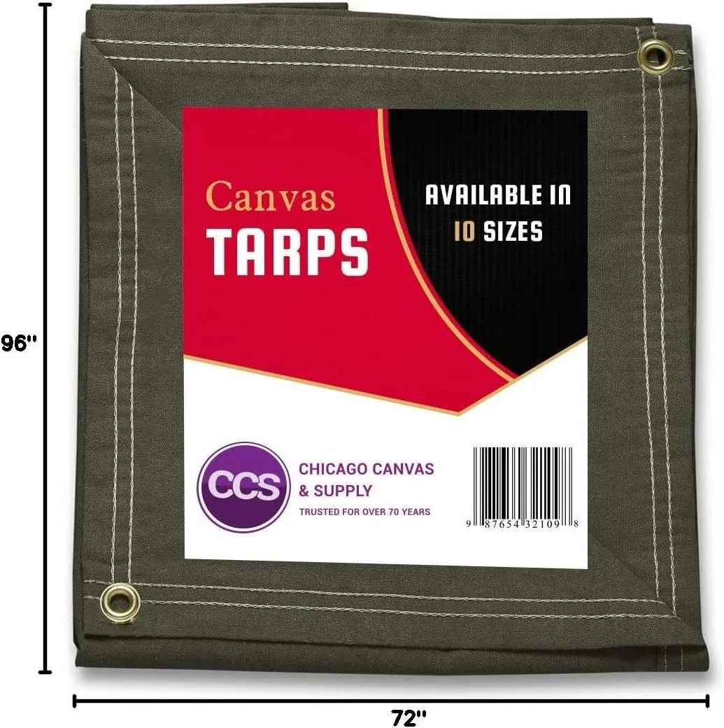 CCS Waterproof Canvas Tarp Cover – Heavy Duty Duck Cloth, Waxed Canvas Tarpaulin with Rustproof Brass Grommets for Camping, Construction, Equipment & Outdoor Use (Olive Drab, 6x8 Ft)