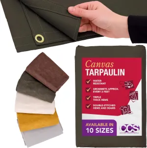 CCS Waterproof Canvas Tarp Cover – Heavy Duty Duck Cloth, Waxed Canvas Tarpaulin with Rustproof Brass Grommets for Camping, Construction, Equipment & Outdoor Use (Olive Drab, 6x8 Ft)