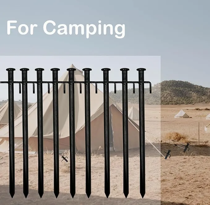 Cheardia 20 Pack Tent Stakes Heavy Duty, 10 Inch Outdoor Camping Pegs Stakes Black Metal Ground Stakes Spikes for Tent Tarp Canopy Unbreakable and Inflexible