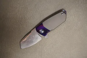 Cheburkov Knife Bulldog, Steel Damascus, Handle Gray Titanium and Timascus