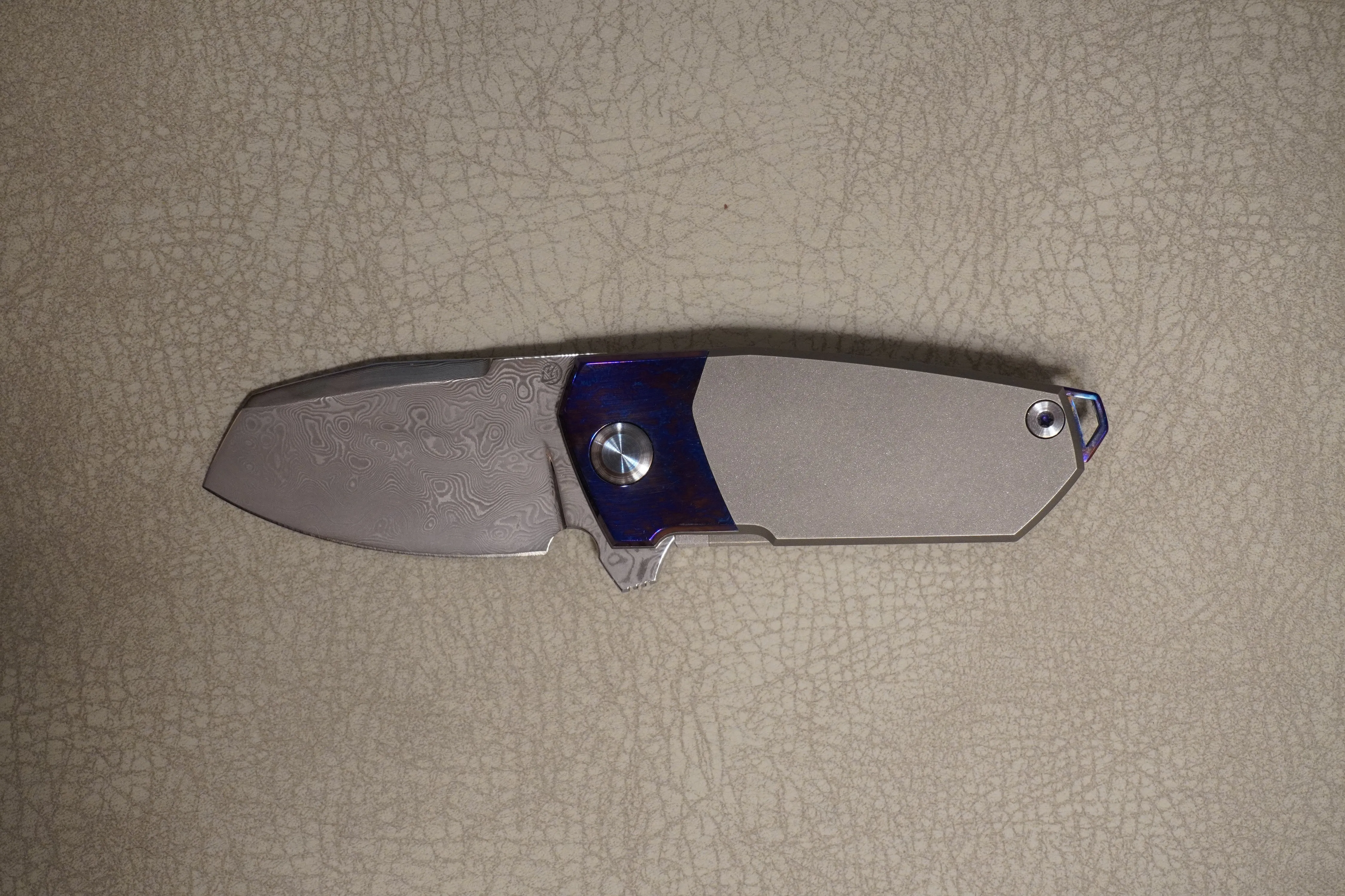Cheburkov Knife Bulldog, Steel Damascus, Handle Gray Titanium and Timascus