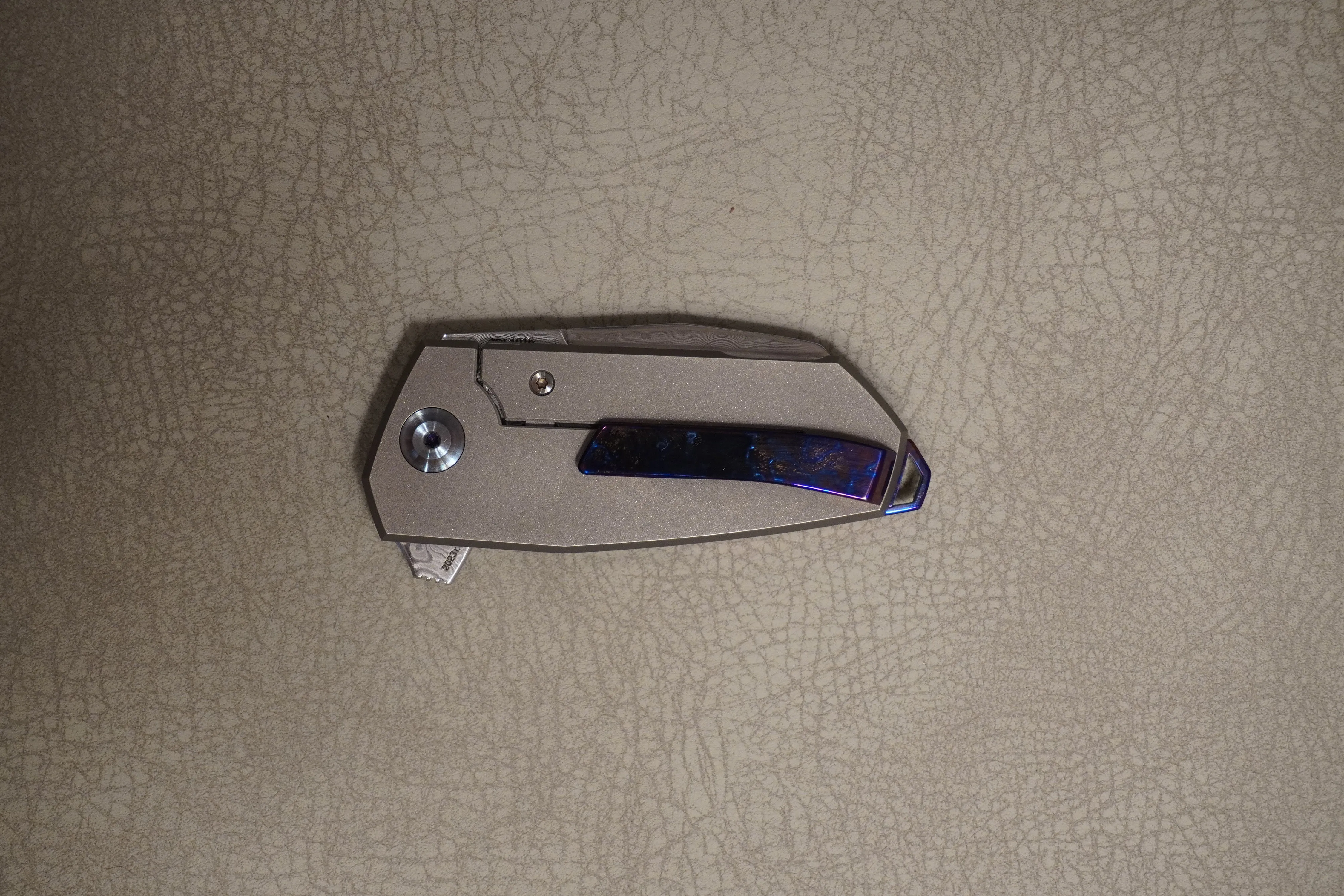 Cheburkov Knife Bulldog, Steel Damascus, Handle Gray Titanium and Timascus