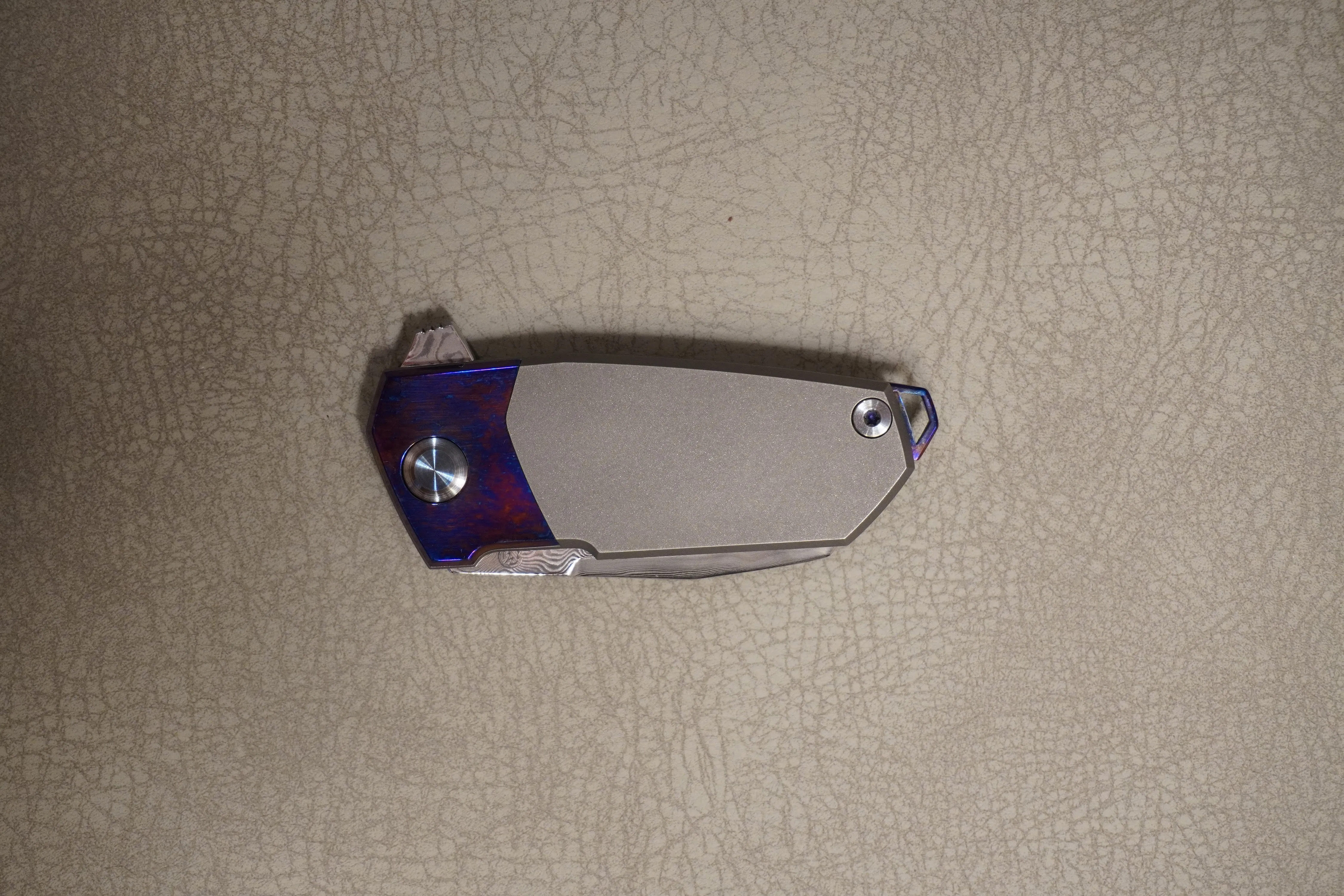 Cheburkov Knife Bulldog, Steel Damascus, Handle Gray Titanium and Timascus