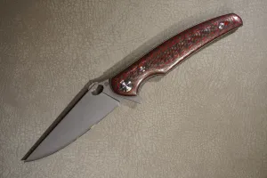 Cheburkov Knife Crow Carbon Both Sides, Steel Elmax, Handle Red and Black Carbon Gray Anodized Titanium