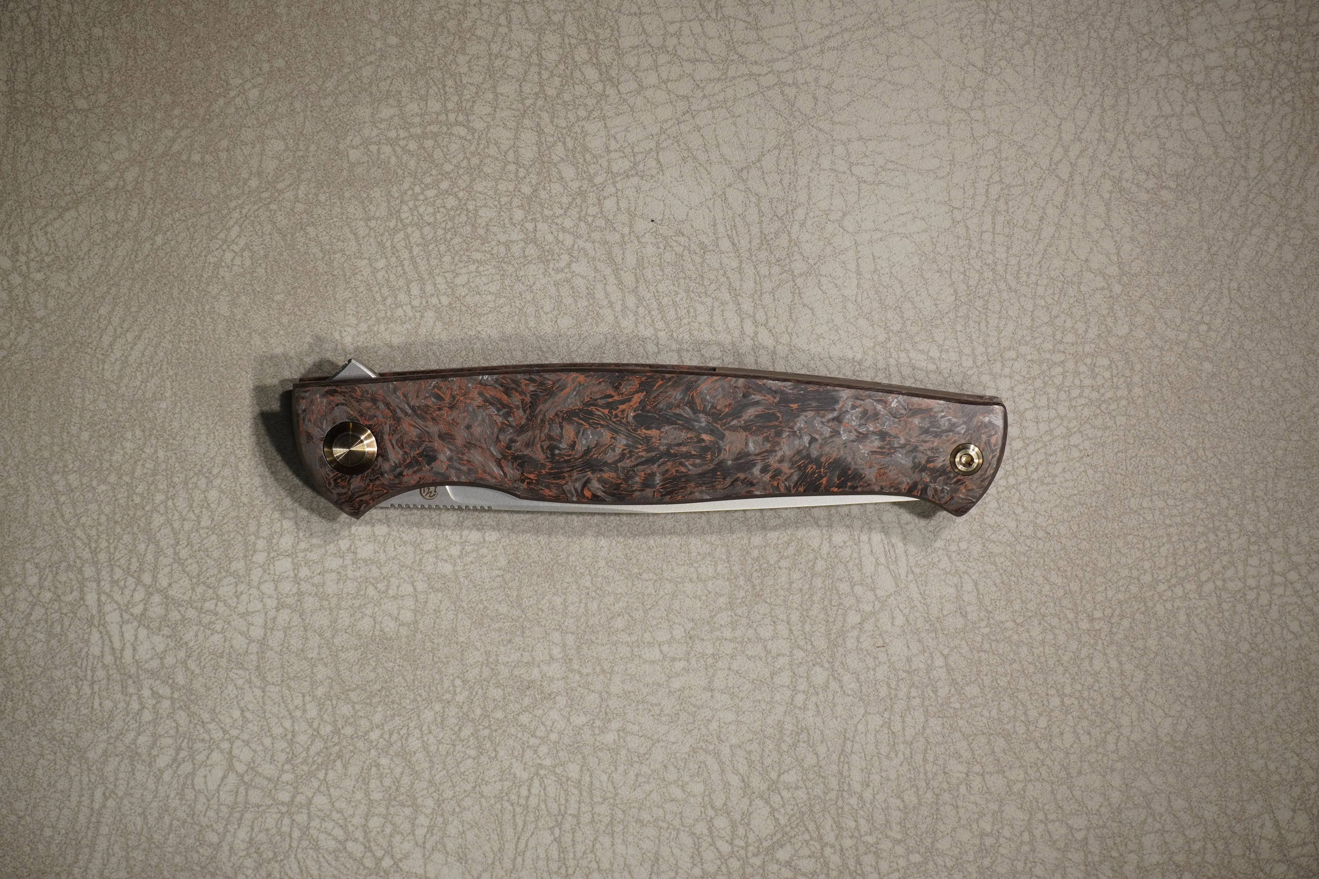 Cheburkov Knife Leader Light New, Steel M390, Handle Marble Carbon with Bronze Powder, Bronze Titanium
