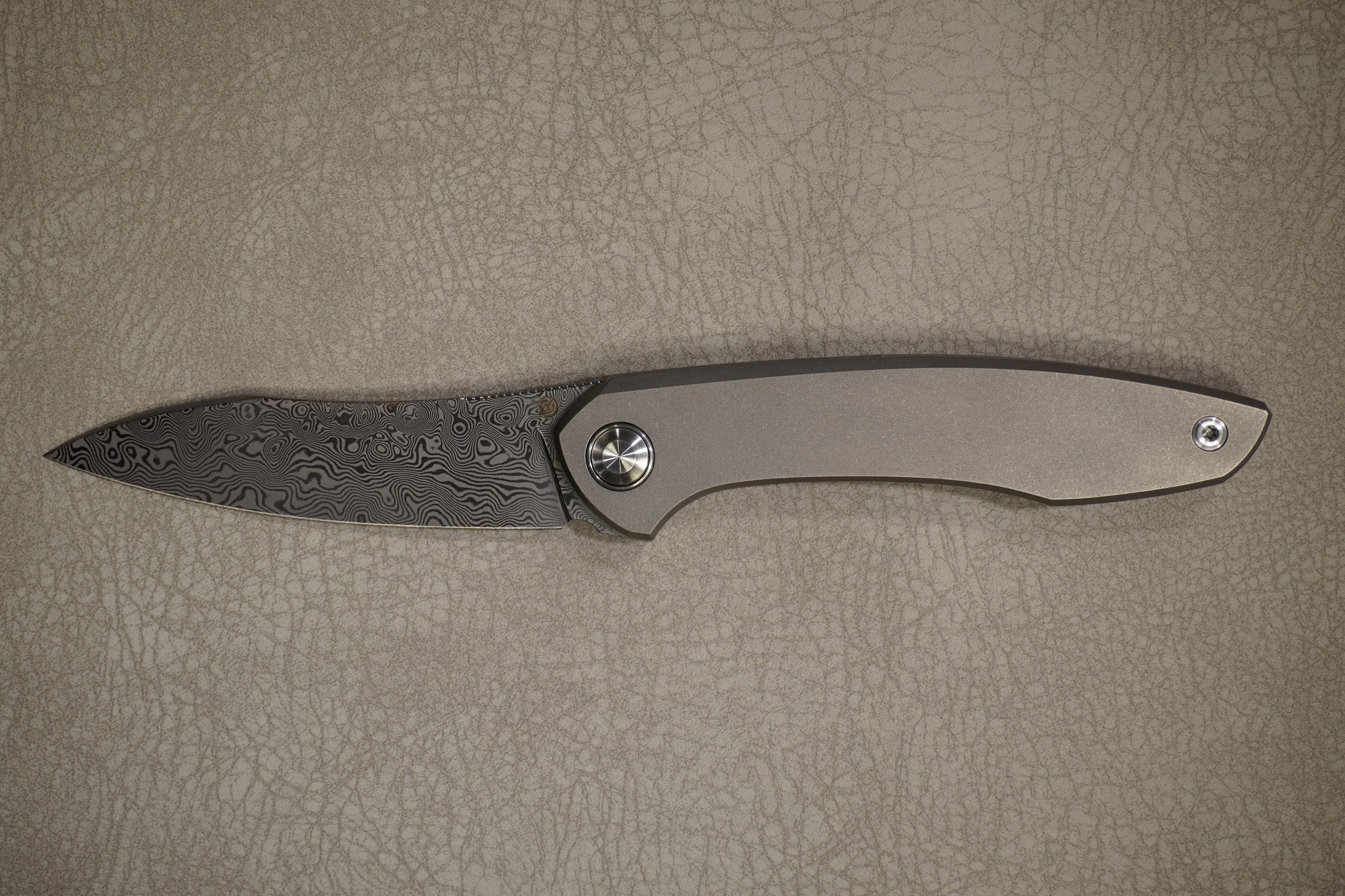 Cheburkov Knife Russian, Steel Damascus, Handle Gray Titanium