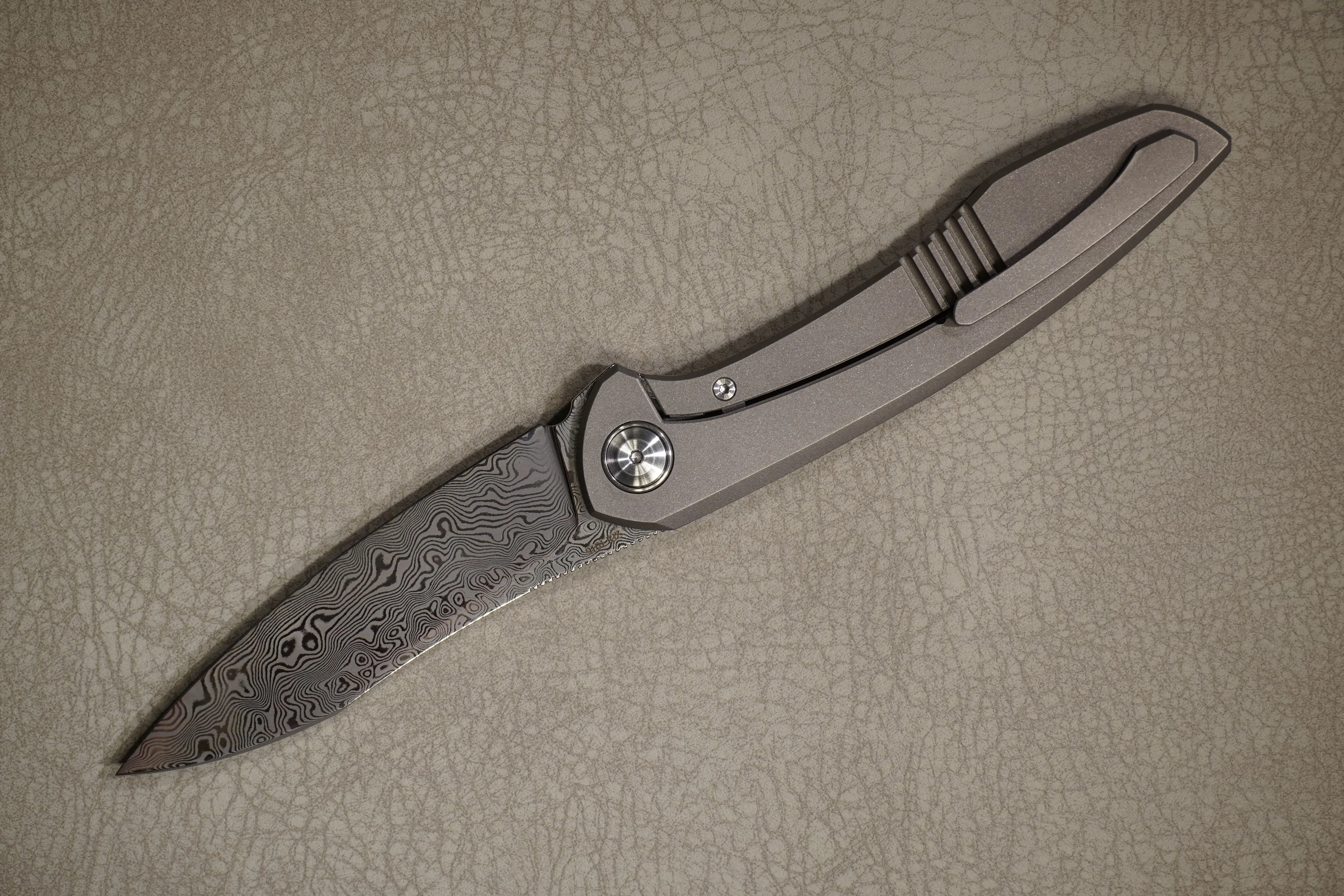 Cheburkov Knife Russian, Steel Damascus, Handle Gray Titanium