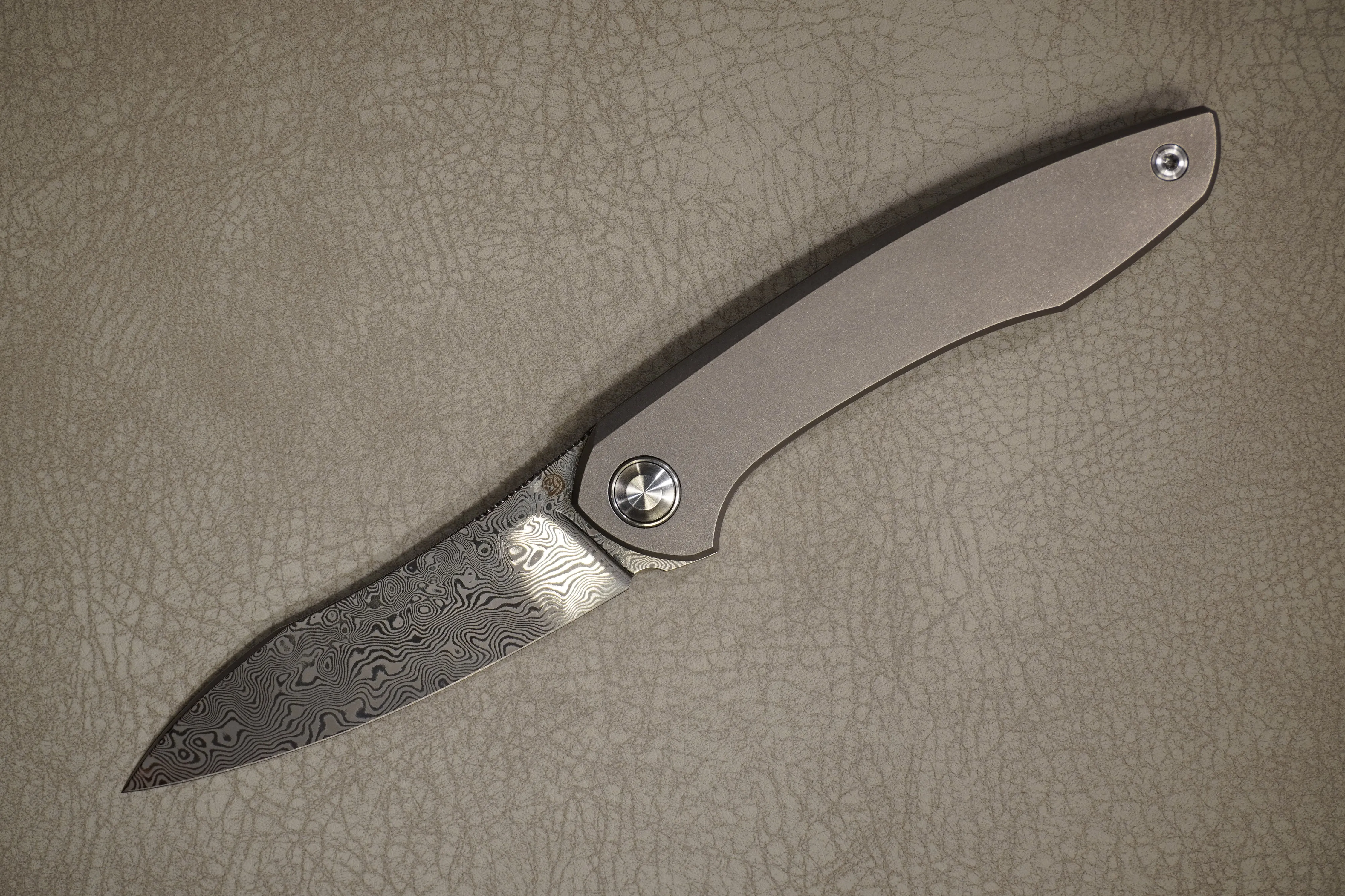 Cheburkov Knife Russian, Steel Damascus, Handle Gray Titanium