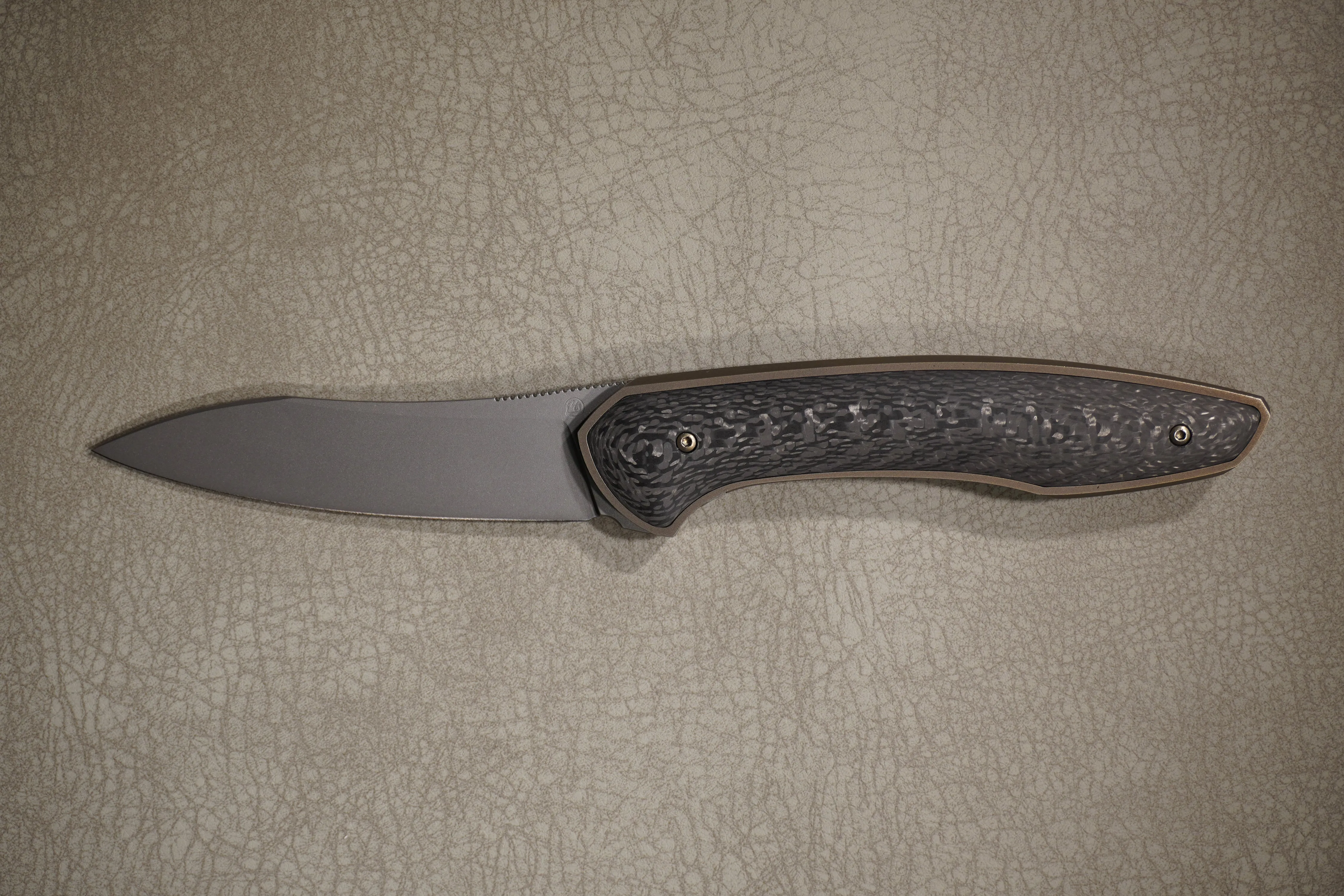 Cheburkov Knife Russian with Insert, Steel M390, Handle Black Carbon, Bronze Anodized Titanium