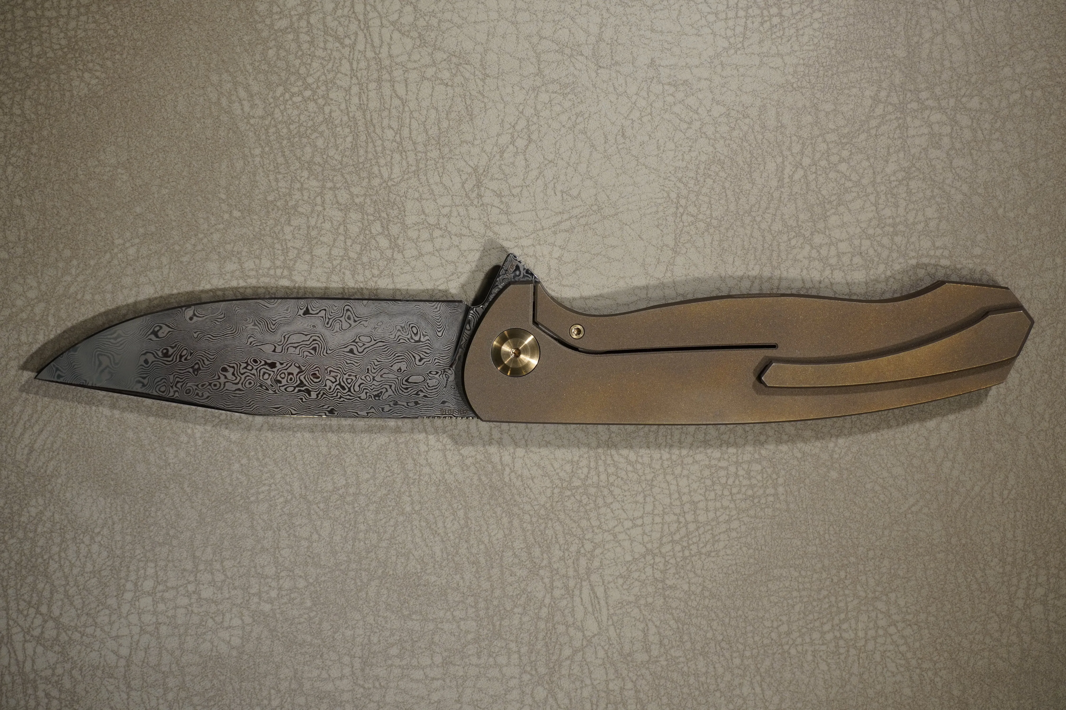 Cheburkov Knife Wolf, Paws, Steel Damascus, Handle Bronze Anodized Titanium