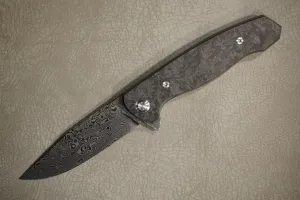 Cheburkov Knife Wolf with an Insert, Steel Damascus, Handle Marble Carbon, Gray Anodized Titanium