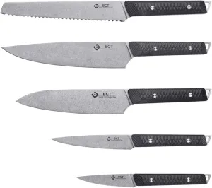 Chef Knife Set Kitchen Knives 6-Piece Sandvik Kitchen Knife Set with Roll Bag, G10 Handle for Chef Knife Set, Santoku Knife,Stonewash Blade