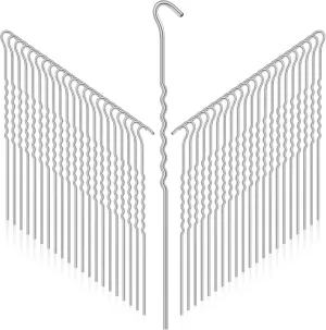 Cindeer 60 Pcs Kinked Metal Tent Stakes 12 Inch Metal Garden Edging Fence Hooks Pegs Dog Dig Proof Yard Spikes Heavy Duty Galvanized Ground Stakes Spikes Long Tent Pegs for Outdoor Canopy Tarp