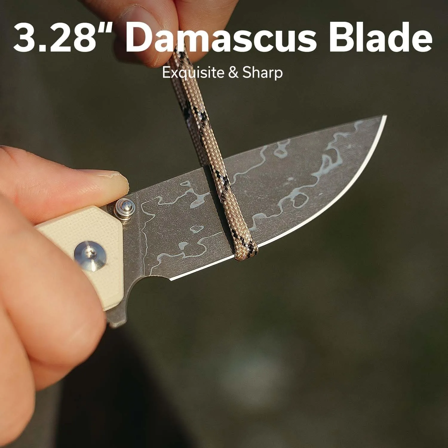 CIVIVI Merit Pocket Knife, Folding Knife with 3.28" Damascus Blade G10 Handle, Lightweight EDC Knife with Reversible Pocket Clip for Camping Hiking Indoor & Outdoor, C24012-DS1, Ivory