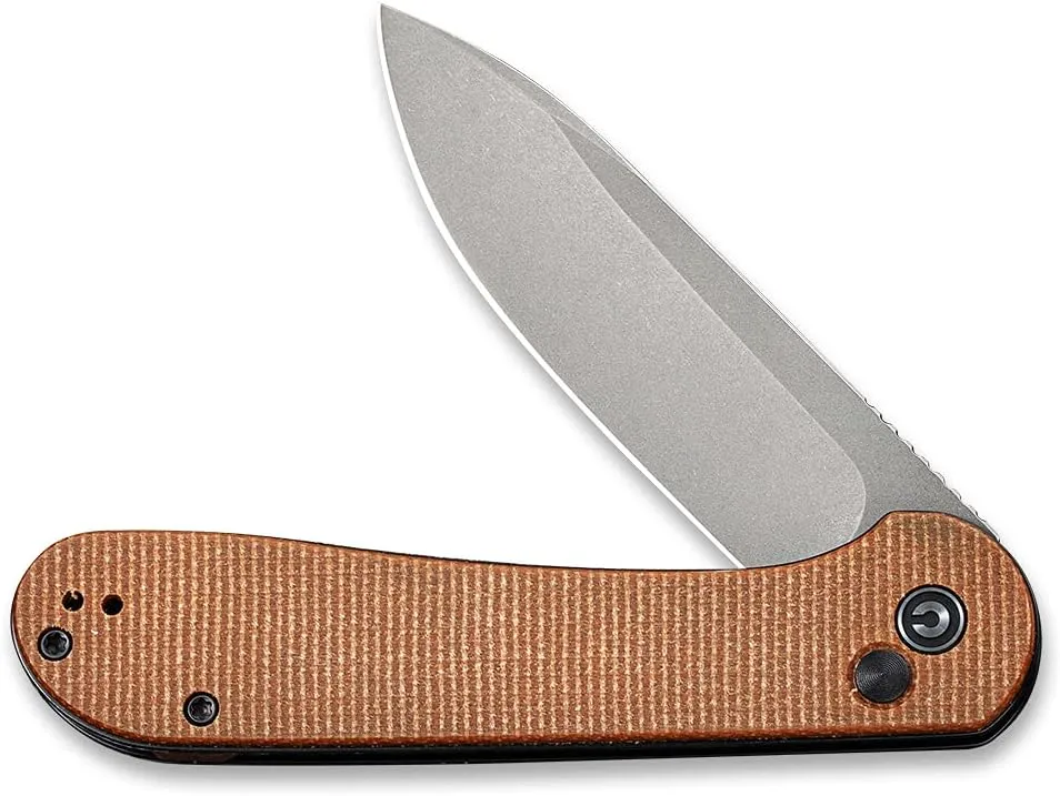 CIVIVI Pocket Folding Knife with 3.47" 14C28N Blade Micarta Handle, Button Lock Elementum Knife for EDC C2103D (Brown)