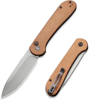 CIVIVI Pocket Folding Knife with 3.47" 14C28N Blade Micarta Handle, Button Lock Elementum Knife for EDC C2103D (Brown)