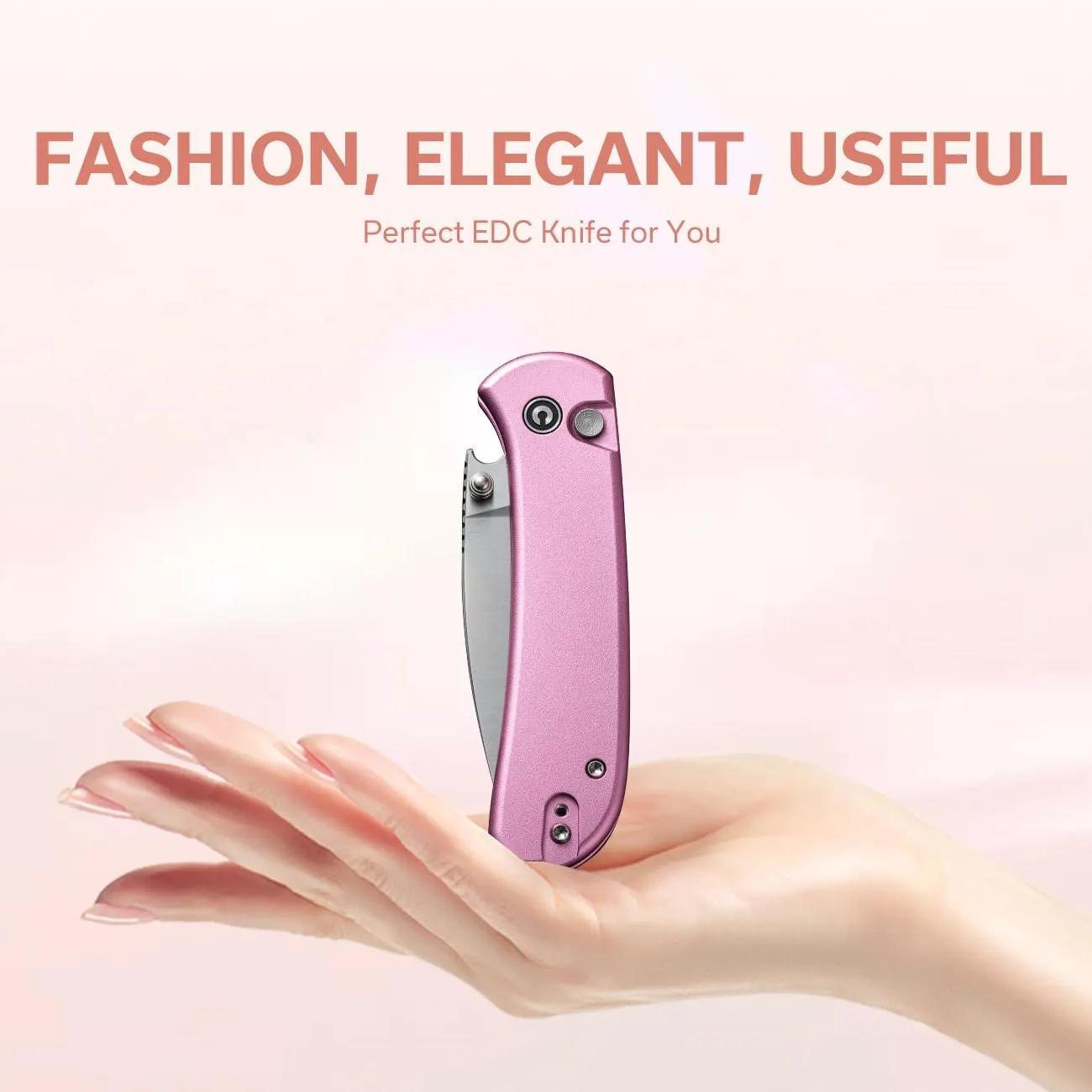 CIVIVI Qubit Pink Pocket Knife for EDC,Folding Utility Knife with 2.98" 14C28N Blade Aluminum Handle,Fashion Gifts for Women,Men C22030E-5