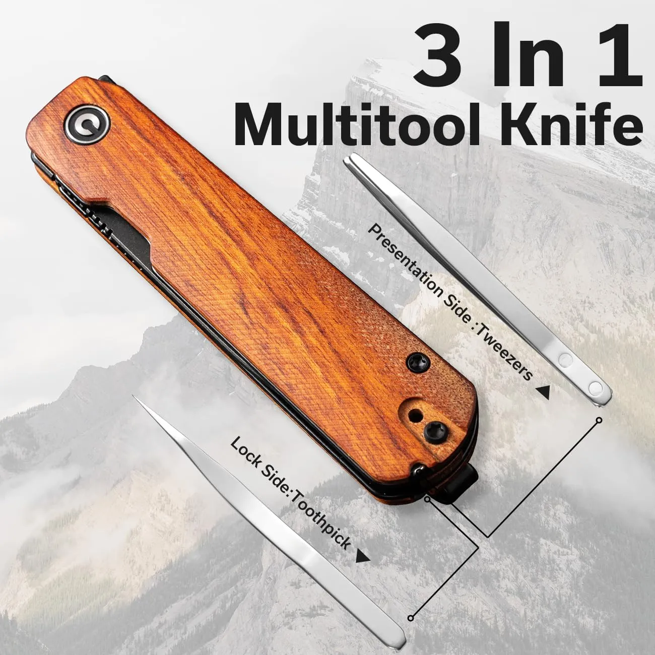 CIVIVI Sendy 3 In 1 Multitool Pocket Knife With Tweezers and Toothpick, Ben Petersen designed Folding Knife for EDC Camping Daily Use, Perfect Gifts for Men Women C21004A-2