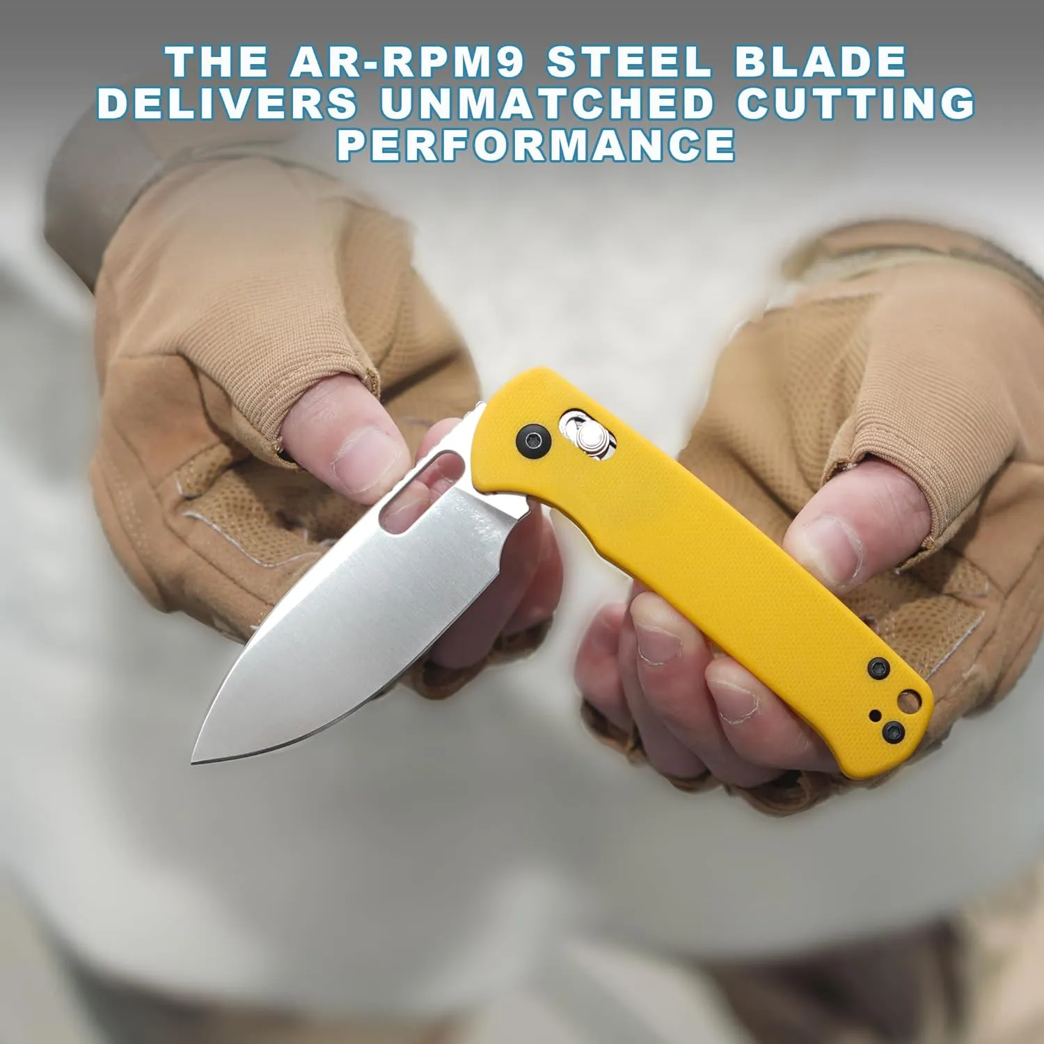 CJRB Hectare Folding Pocket Knife, 3.15" AR-RPM9 Powder Steel Blade G10 Handle Small EDC Knife With Pocket Clip for Men Women, Sharp Camping Survival Hiking Knives J1935 (Yellow)