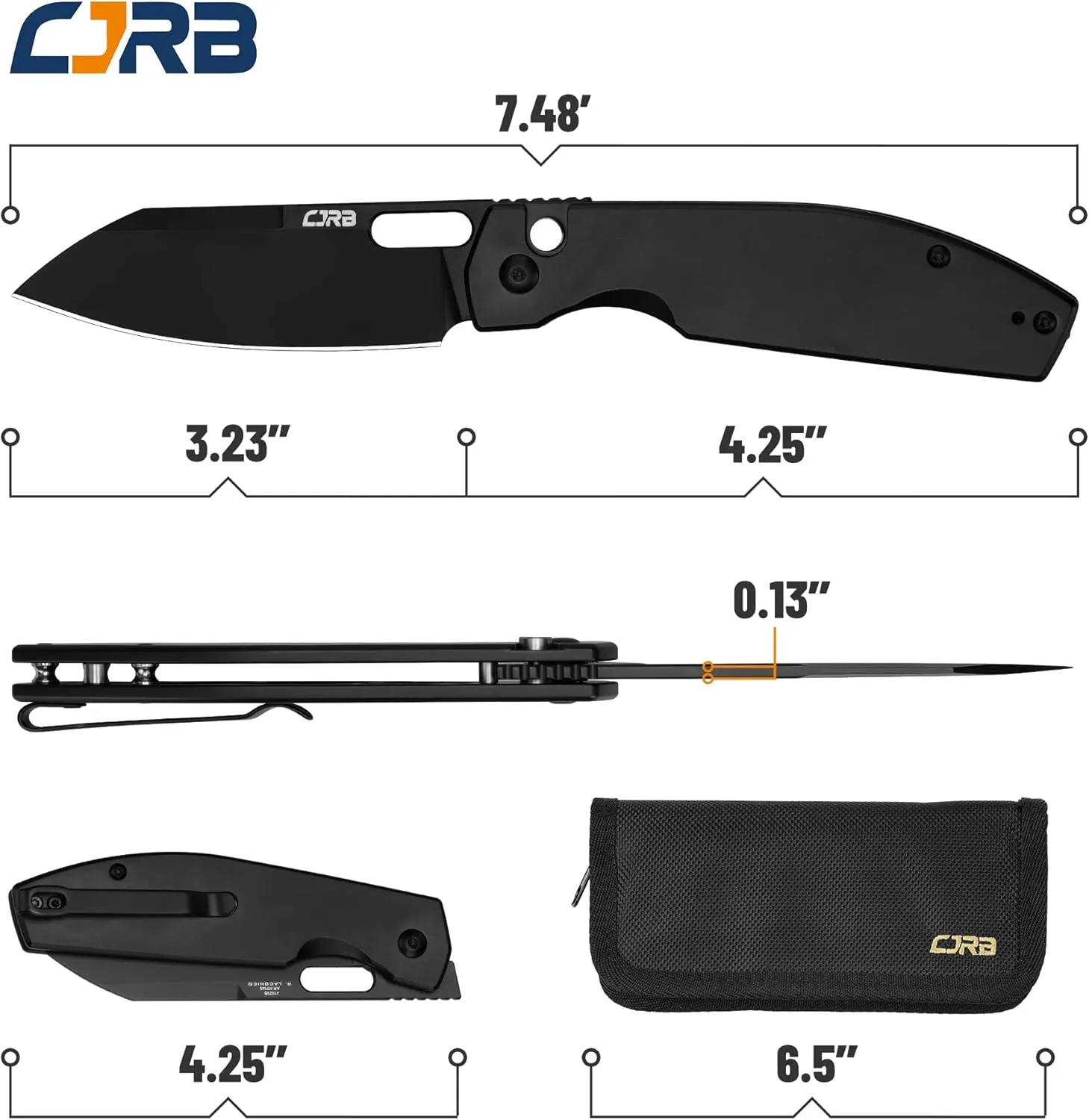CJRB Pocket EDC Knife Ekko(J1929) Button Lock Small Folding Knife AR-RPM9 Steel Blade and Black PVD Stainless Steel Handle Outdoor for Men Women for Gifts