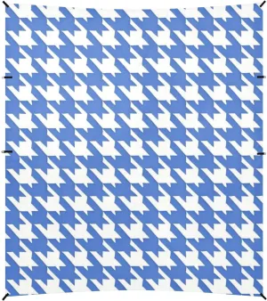 Classical Blue White Houndstooth Foldable Beach Canopy UPF50  Water-Resistant Portable Sun Shelter with Sandbags, Sand Shovel, Poles for Backyard and Camping