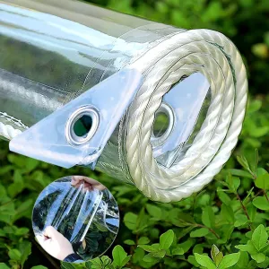 Clear Tarps Heavy Duty PVC, Transparent Tarp Durable Waterproof Dustproof Windproof, Tarpaulin with Grommets & Ropes for Greenhouse, Patio, Garden, Pavilion, Chicken, Porch, Outdoor（8' x 12'）