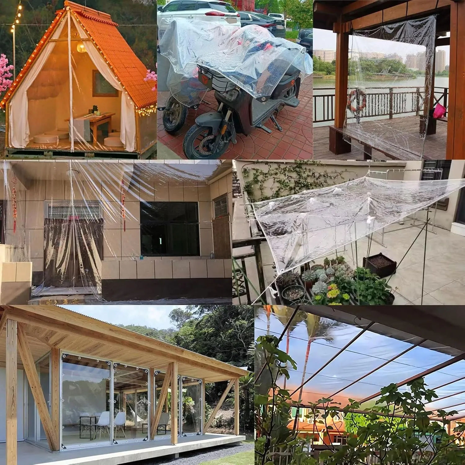 Clear Tarps Heavy Duty PVC, Transparent Tarp Durable Waterproof Dustproof Windproof, Tarpaulin with Grommets & Ropes for Greenhouse, Patio, Garden, Pavilion, Chicken, Porch, Outdoor（8' x 12'）