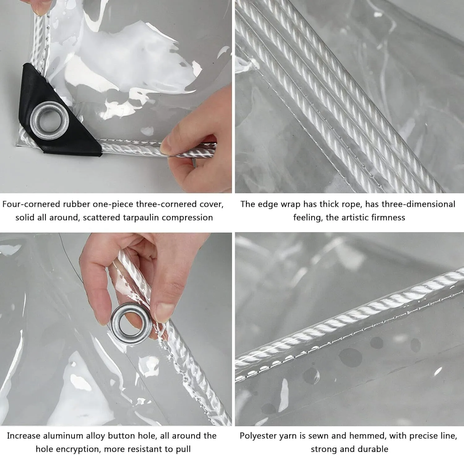 Clear Tarps Heavy Duty PVC, Transparent Tarp Durable Waterproof Dustproof Windproof, Tarpaulin with Grommets & Ropes for Greenhouse, Patio, Garden, Pavilion, Chicken, Porch, Outdoor（8' x 12'）