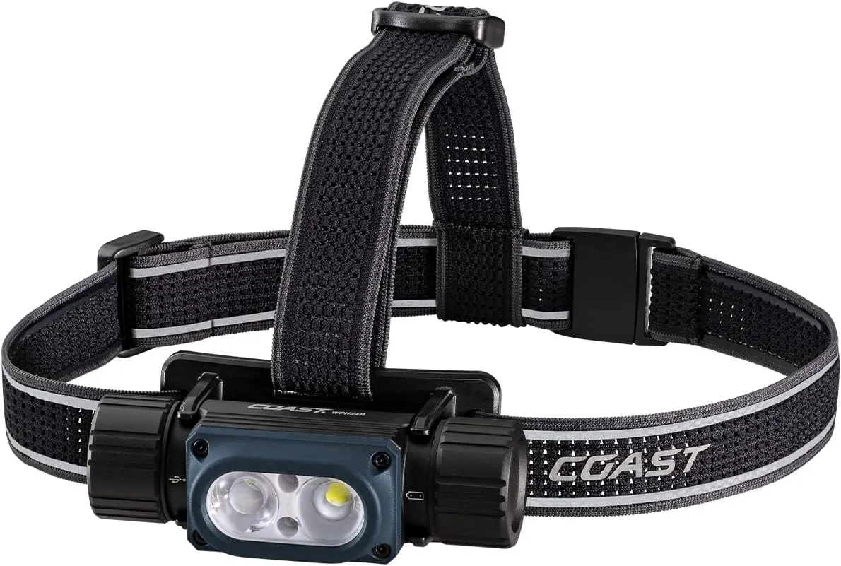 Coast WPH34R 2000 Lumen Waterproof Ultra Bright IP68 USB Rechargeable-Dual Power Head & XPH34R 2075 Lumen USB-C Rechargeable-Dual Power LED Headlamp withPURE Beam® Twist Focus™ and Magnetic