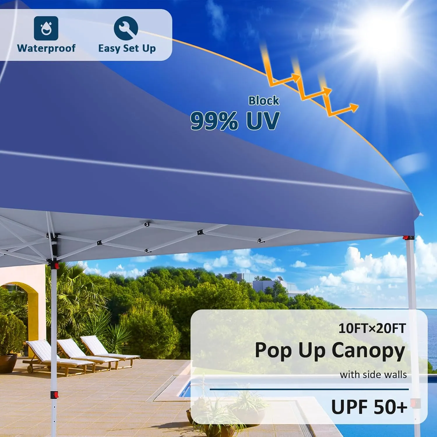 COBIZI 10x20ft Pop Up Canopy Tent with 6 Removable Sidewalls, Easy Up Commercial Canopy, Waterproof and UV50  Gazebo with Portable Bag, Adjustable Leg Heights,Party Tents for Parties, with 4 Sandbags