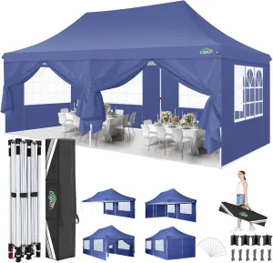 COBIZI 10x20ft Pop Up Canopy Tent with 6 Removable Sidewalls, Easy Up Commercial Canopy, Waterproof and UV50  Gazebo with Portable Bag, Adjustable Leg Heights,Party Tents for Parties, with 4 Sandbags