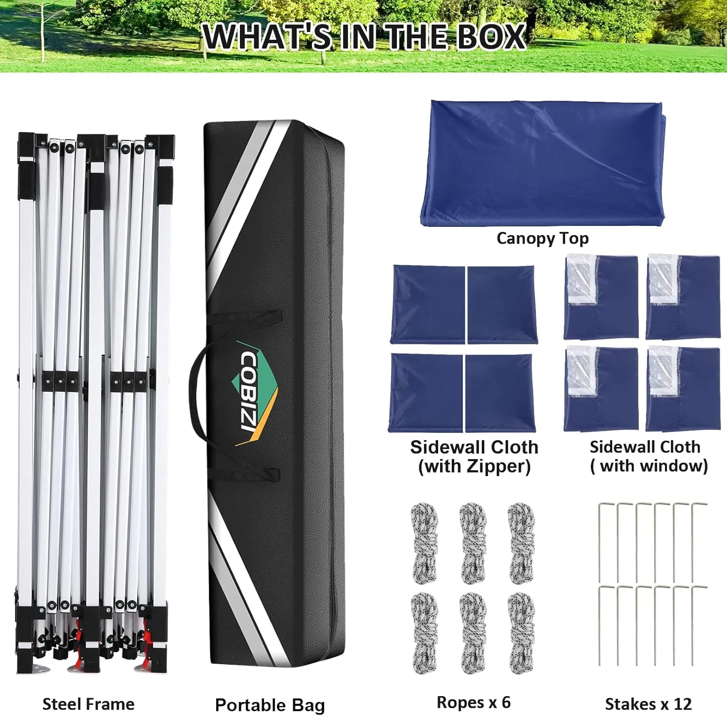 COBIZI 10x20ft Pop Up Canopy Tent with 6 Removable Sidewalls, Easy Up Commercial Canopy, Waterproof and UV50  Gazebo with Portable Bag, Adjustable Leg Heights,Party Tents for Parties, with 4 Sandbags