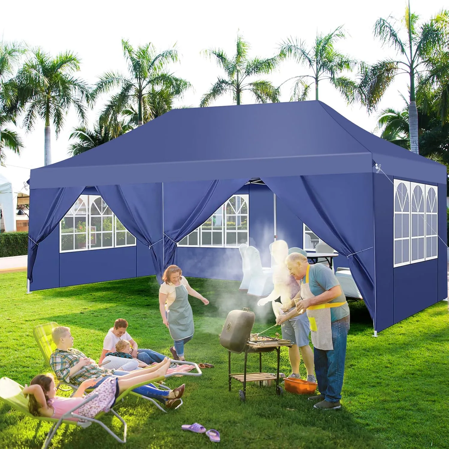 COBIZI 10x20ft Pop Up Canopy Tent with 6 Removable Sidewalls, Easy Up Commercial Canopy, Waterproof and UV50  Gazebo with Portable Bag, Adjustable Leg Heights,Party Tents for Parties, with 4 Sandbags